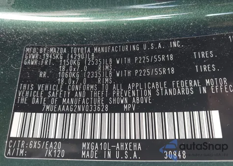 2022 Toyota Corolla Cross Xle from USA, damaged, VIN 7MUEAAAG2NV033628